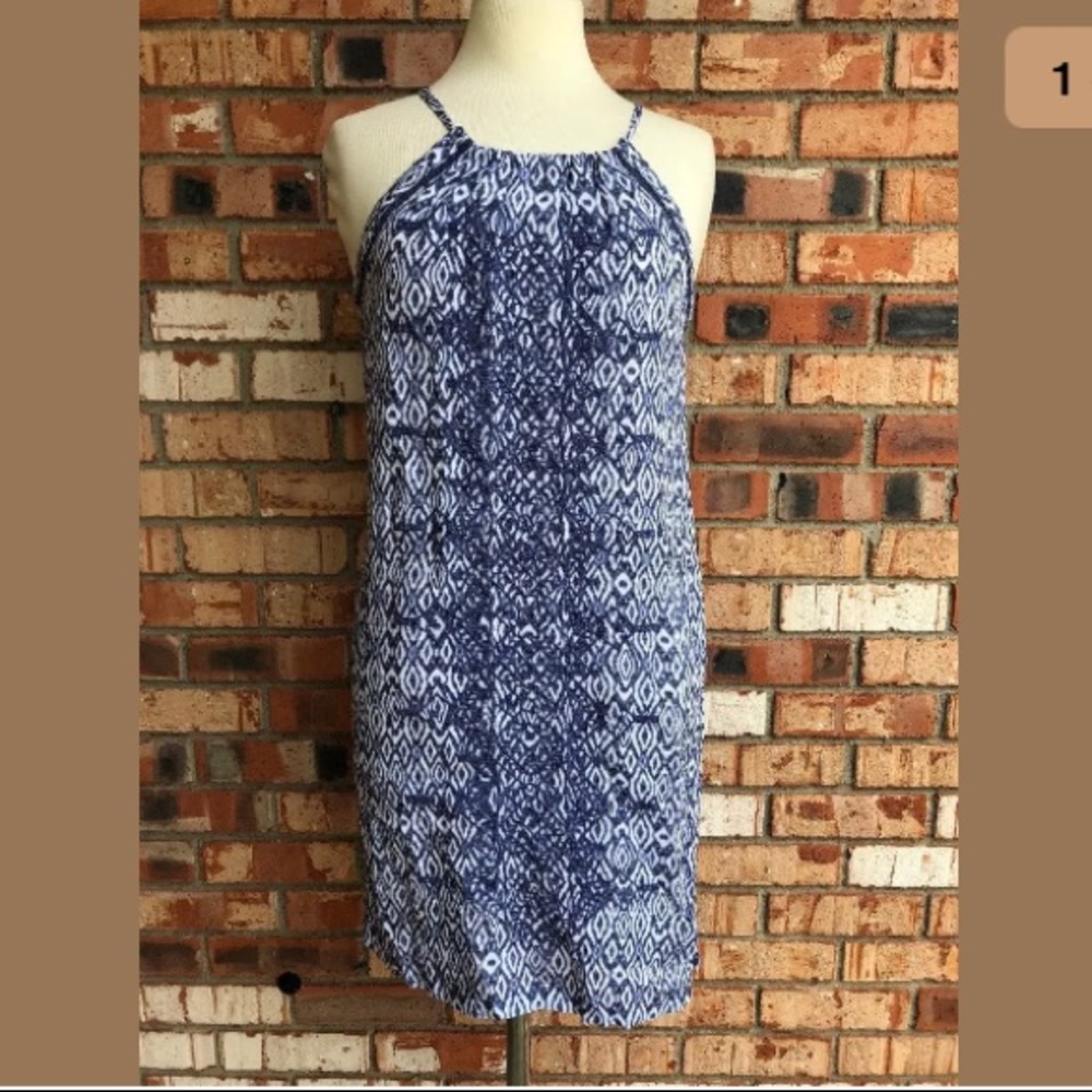 NWT Joy Joy Blue White ikat dress keyhole
